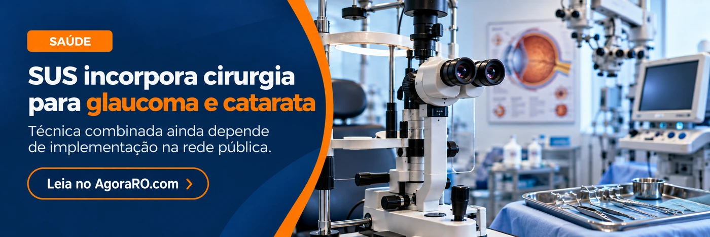glaucoma e catarata: faixa editorial ilustrativa mostra equipamentos oftalmológicos; não representa cirurgia real ou atendimento do SUS.