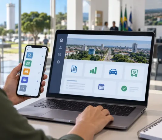 Governo Digital de Vilhena entra em operação nesta segunda; veja serviços Pessoa utiliza notebook e celular em composição editorial sobre o Governo Digital de Vilhena