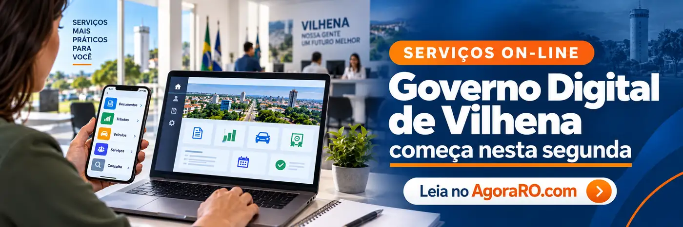 Faixa editorial sobre serviços on-line e início do Governo Digital de Vilhena