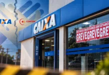 Caixa chama nova negociação antes de greve prevista em Rondônia Greve da Caixa em Rondônia em composição editorial com agência e cartaz de greve
