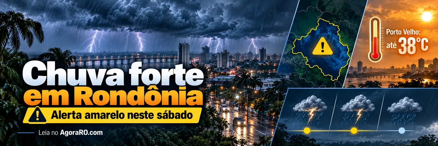 Chuva em Rondônia com alerta amarelo neste sábado e máxima de até 38 graus em Porto Velho
