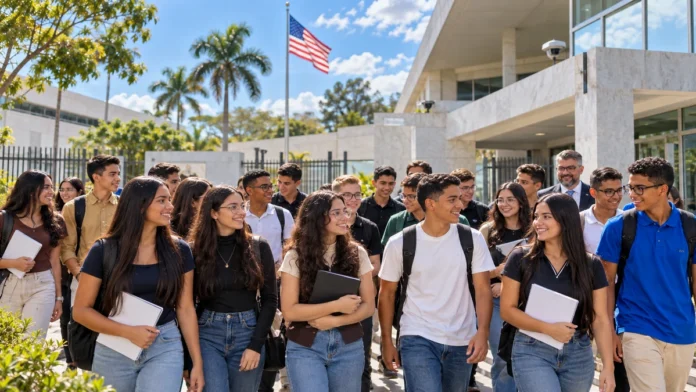 Estudantes em ambiente internacional representam intercâmbio estudantil da Seduc de Rondônia para os Estados Unidos