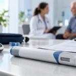 Kyinsu une insulina e semaglutida em aplicação semanal para diabetes tipo 2 Consulta sobre diabetes com caneta injetável genérica em ambiente clínico