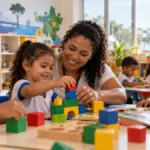 Porto Velho amplia programa para crianças sem vaga na rede municipal Mais Educação Infantil em Porto Velho com professora e crianças em atividade de educação infantil