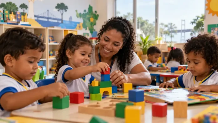 Mais Educação Infantil em Porto Velho com professora e crianças em atividade de educação infantil