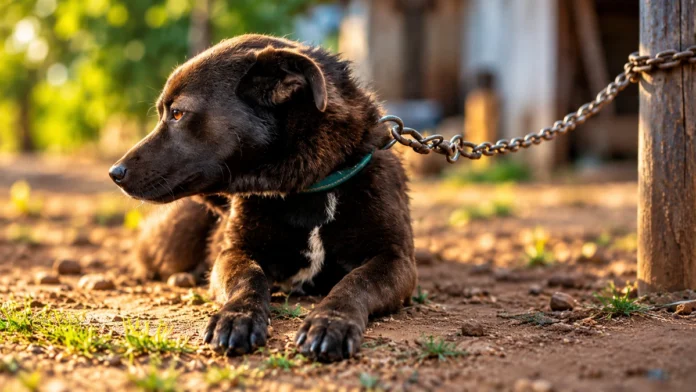 Cão acorrentado representa casos de maus-tratos a animais em Porto Velho