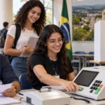 Universitários de Cacoal podem atuar como mesários e ganhar horas complementares Mesário universitário em Cacoal em ambiente eleitoral com estudantes e urna eletrônica