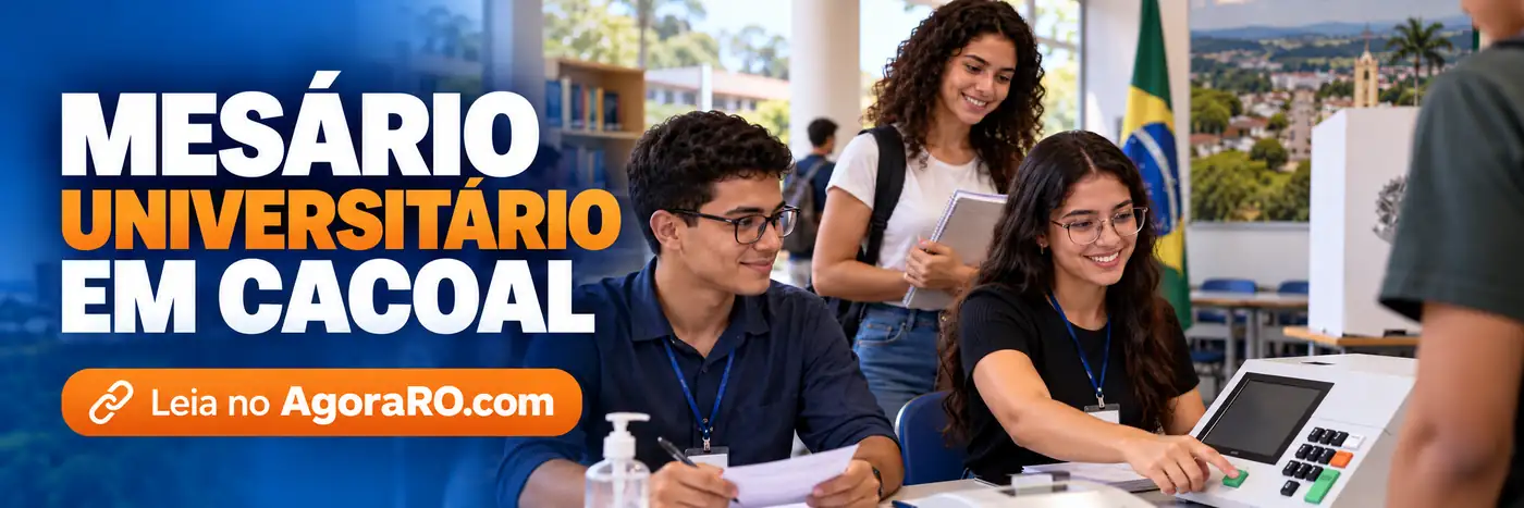 Mesário universitário em Cacoal em faixa editorial sobre participação nas Eleições 2026