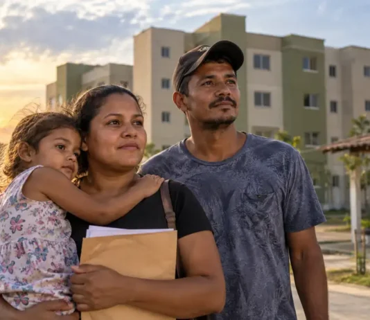 15 famílias voltam à seleção por uma moradia no Morar Melhor II Família em composição editorial humanizada diante de residencial, representando retorno de 15 famílias à seleção do Morar Melhor II em Ji-Paraná