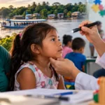 Crianças do Baixo Madeira recebem neuropediatria; famílias ainda aguardam detalhes das próximas etapas Composição editorial ilustrativa sobre atendimento neuropediátrico a crianças do Baixo Madeira, com contexto ribeirinho e acolhimento em saúde.