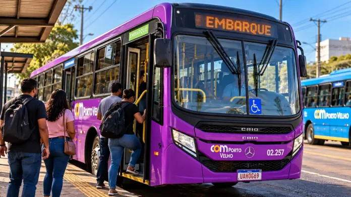 Ônibus urbano em Porto Velho em composição sobre gratuidade nas eleições
