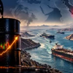 Petróleo Brent segue acima de US$ 100 com tráfego reduzido no Estreito de Ormuz Petróleo Brent acima de US$ 100 em composição editorial com barris, gráfico de alta e navios no Estreito de Ormuz