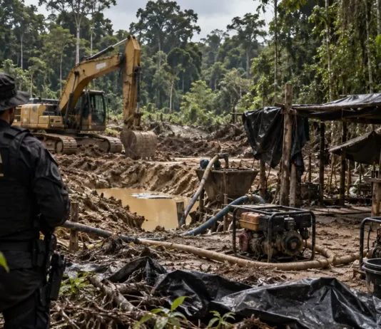 PF e Ibama inutilizam máquinas usadas em garimpo ilegal em terras indígenas de Rondônia Fiscalização contra garimpo ilegal em Rondônia com maquinário em área de floresta