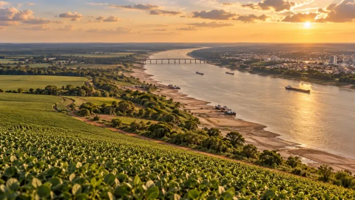 Campo e Rio Madeira em composição editorial sobre plano para El Niño e prevenção no agro de Rondônia