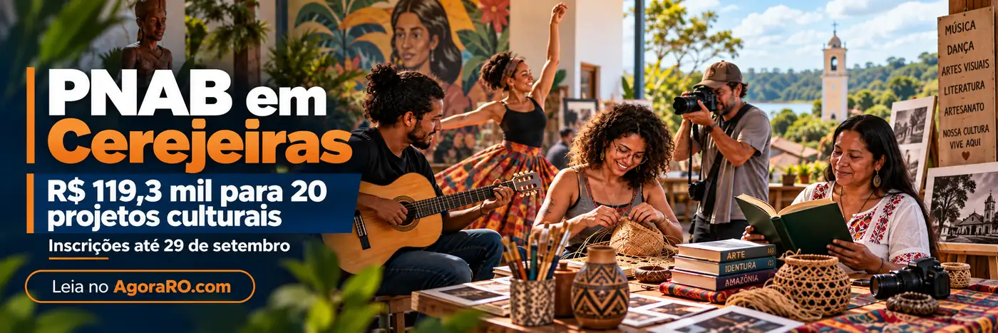 Faixa editorial sobre PNAB em Cerejeiras com apoio a 20 projetos culturais e inscrições até 29 de setembro.