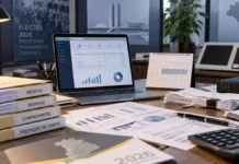 Prestação parcial de contas deve ser enviada de 9 a 13 de setembro Composição editorial sobre prestação de contas eleitoral 2026 com documentos, calendário e sistema digital