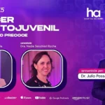 PrevCast #15 explica sinais do câncer infantojuvenil Capa do PrevCast 15 sobre câncer infantojuvenil e diagnóstico precoce, com o apresentador e duas convidadas do Hospital de Amor