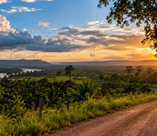 Primavera começa nesta terça em Rondônia; veja o que muda no clima Primavera em Rondônia: paisagem ilustrativa com estrada rural, vegetação e céu ao pôr do sol; não mostra evento climático real.