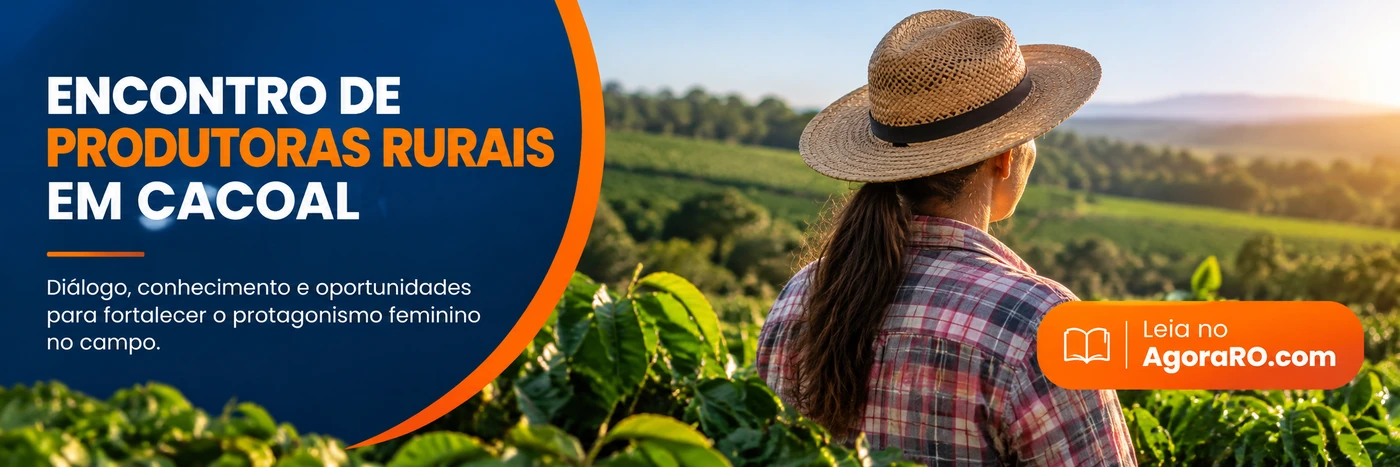 Faixa ilustrativa sobre produtoras rurais em Cacoal, crédito rural e sucessão familiar
