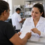 Receita particular pode ser usada para retirar remédio gratuito em Porto Velho Composição editorial sobre paciente apresentando receita médica em atendimento de farmácia municipal.