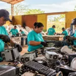 Cooperativa inaugura espaço de reciclagem de eletrônicos em Porto Velho Reciclagem de eletrônicos em Porto Velho ilustrada por triagem de resíduos em cooperativa.