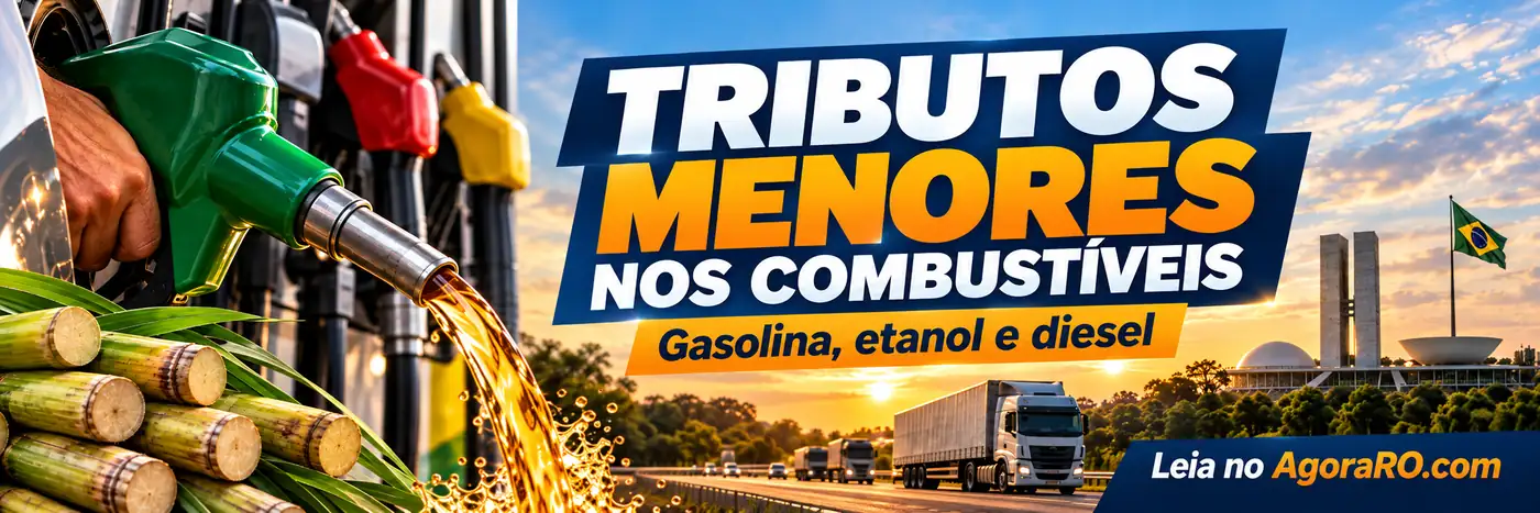 Redução de tributos nos combustíveis em faixa editorial sobre gasolina, etanol e diesel
