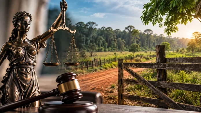 Composição editorial sobre reintegração de posse em Rondônia, Justiça e área rural