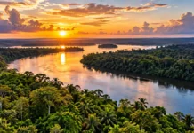 Justiça reforça PM na Resex Jaci-Paraná enquanto MPF pede proteção a extrativistas Composição editorial de paisagem amazônica usada para contextualizar a pauta sobre a Resex Jaci-Paraná.