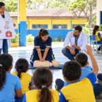 Saúde na Escola alcança 61.215 estudantes em 144 unidades de Porto Velho Atividade de saúde e primeiros socorros em ambiente escolar em composição editorial sobre o Saúde na Escola