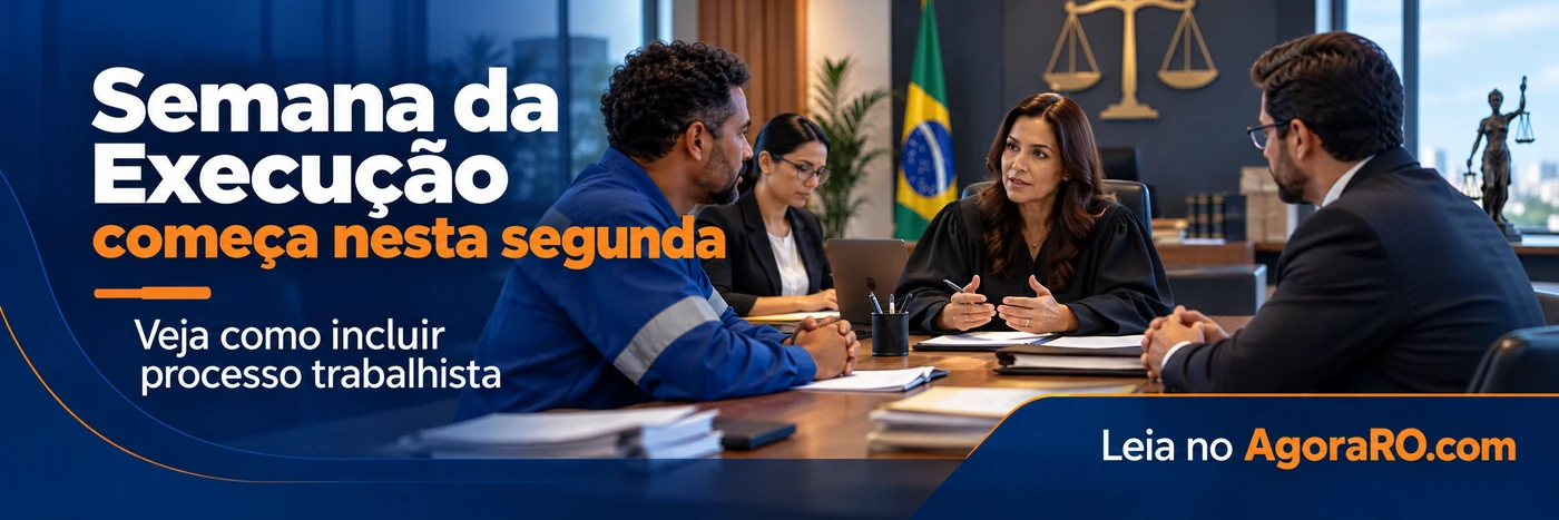 Faixa editorial sobre a Semana da Execução TRT-14 e pedido de inclusão de processo trabalhista