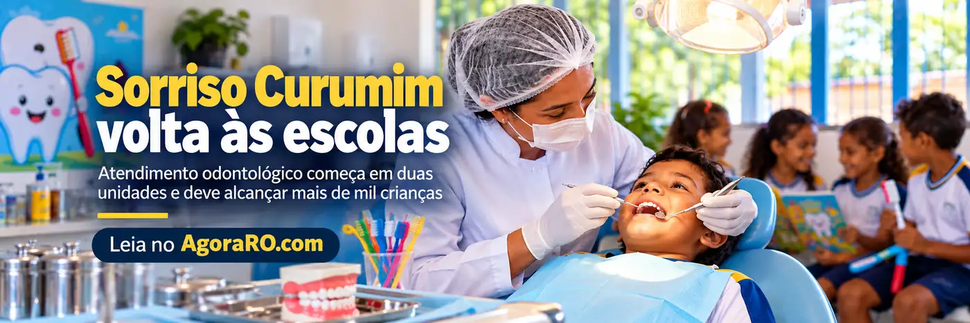 Faixa sobre o atendimento odontológico do Sorriso Curumim nas escolas de Porto Velho