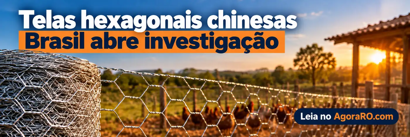 Faixa editorial sobre investigação envolvendo telas hexagonais chinesas usadas em cercamentos.