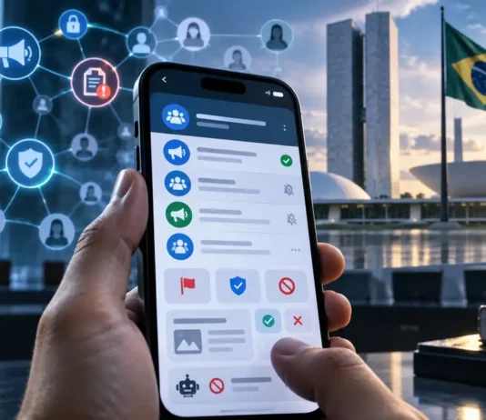 Telegram detalha regras contra desinformação nas Eleições 2026 Telegram Eleições 2026 em composição editorial sobre canais públicos, moderação, denúncias e Justiça Eleitoral
