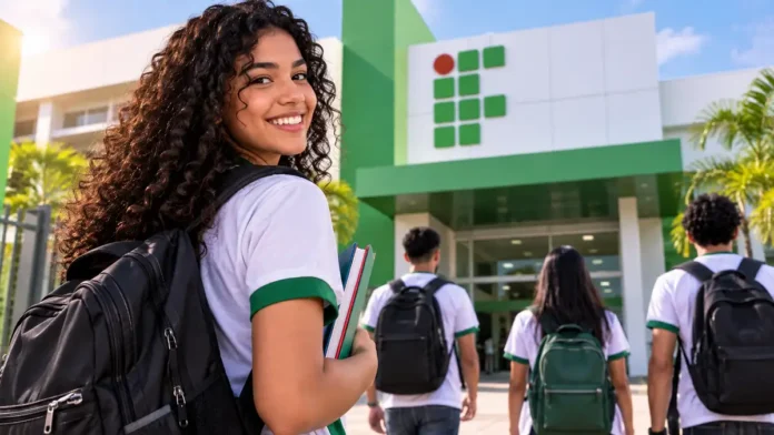 Composição editorial sobre vagas do IFRO para 2027 com estudantes em ambiente educacional.