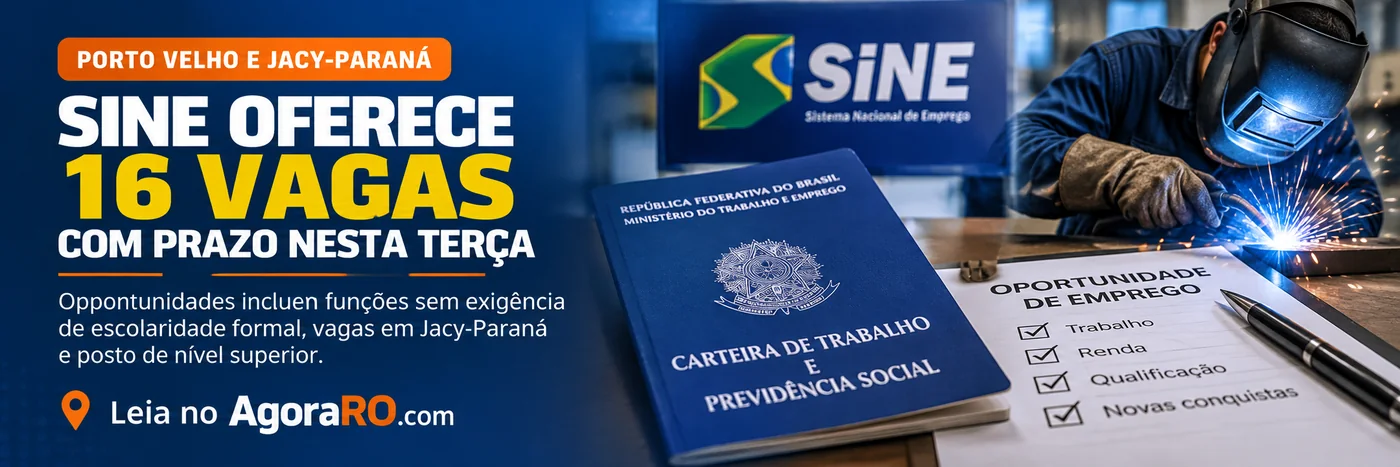 Vagas do Sine em Porto Velho incluem funções em Jacy-Paraná