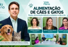 Vida Plena aborda alimentação de cães e gatos e tira dúvidas sobre os cuidados Arte de capa do Vida Plena sobre alimentação de pets, com retratos das veterinárias, um cão e um gato.