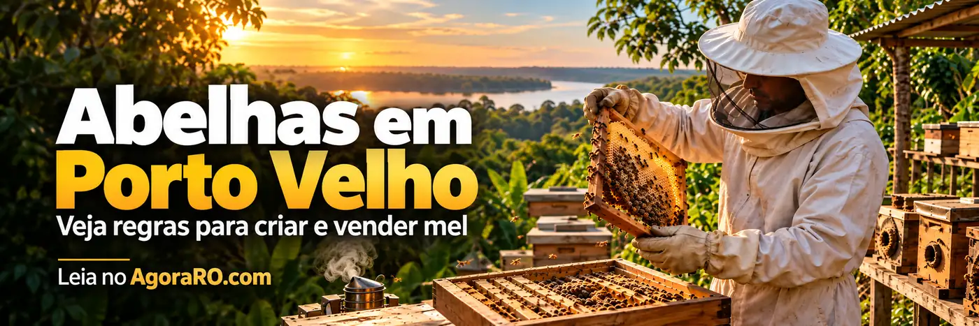 Faixa editorial sobre abelhas em Porto Velho e regras para criação e venda de mel