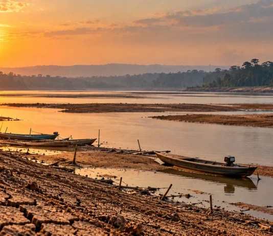 Plano de saúde conecta Rondônia à estratégia nacional de adaptação climática Rio com nível baixo, bancos de areia e barcos durante período de seca