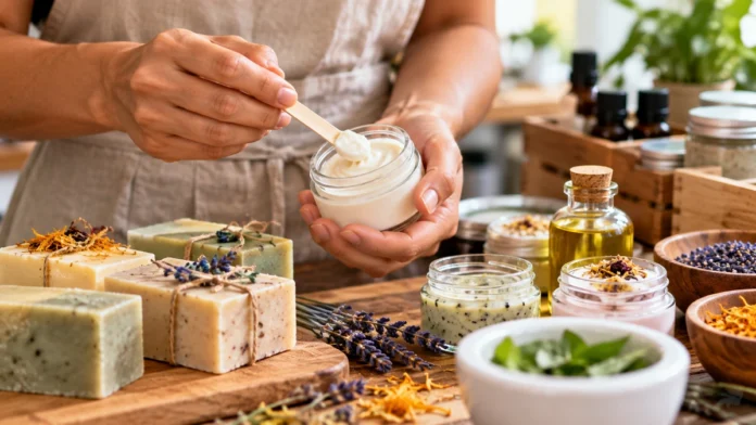 Produção artesanal de cremes, sabonetes e óleos cosméticos em pequena escala