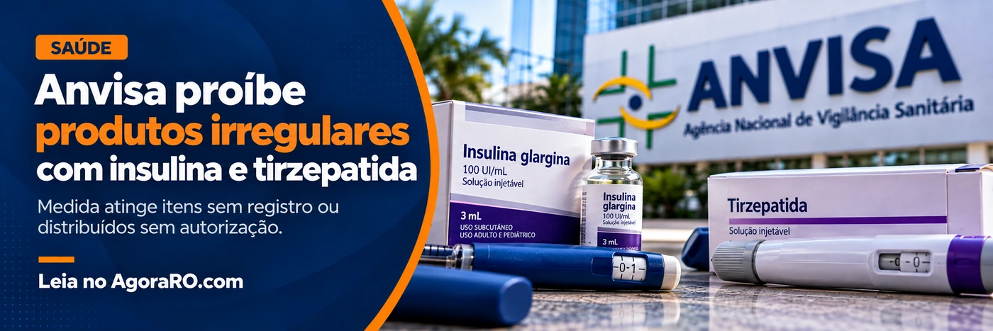 Arte sobre produtos irregulares com insulina glargina e tirzepatida proibidos pela Anvisa