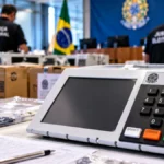 TRE-RO anuncia 23 urnas escolhidas para auditoria no segundo turno; veja locais Auditoria das urnas em Rondônia representada por urna eletrônica em ambiente de conferência; ilustração editorial gerada por IA.