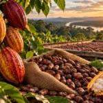 Rondônia leva sete lotes de cacau especial à final nacional; veja os produtores Cacau especial em Rondônia representado em composição editorial ilustrativa de frutos e amêndoas, sobre sete lotes finalistas nacionais.