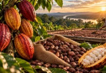 Rondônia leva sete lotes de cacau especial à final nacional; veja os produtores Cacau especial em Rondônia representado em composição editorial ilustrativa de frutos e amêndoas, sobre sete lotes finalistas nacionais.