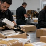 PF investiga envio de cerca de 80 kg de cocaína pelos Correios a partir de Porto Velho Imagem ilustrativa de agentes analisando encomendas em investigação sobre cocaína pelos Correios a partir de Porto Velho