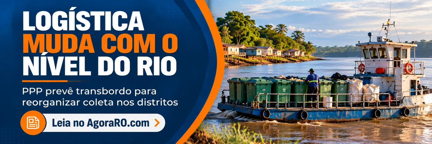 Faixa do AgoraRO sobre logística da coleta de lixo no Baixo Madeira e variação do nível do rio