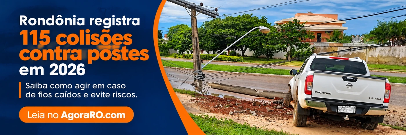 Imagem faixa do AgoraRO sobre colisões contra postes e risco de fios caídos