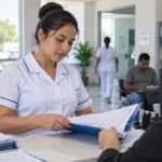 Cerejeiras convoca técnico em enfermagem de processo seletivo Profissional de enfermagem entrega documentos em composição sobre convocação em Cerejeiras