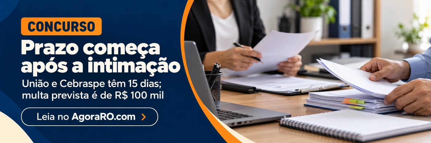 Faixa do AgoraRO informa prazo de 15 dias após intimação em decisão sobre concurso de perito médico