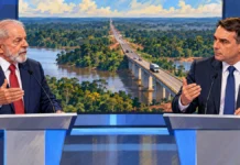Debate entre Lula e Flávio Bolsonaro reúne propostas e declarações checadas antes do segundo turno Composição editorial ilustrativa do debate Lula e Flávio Bolsonaro, com referência à BR-319 e à Amazônia, gerada por IA.