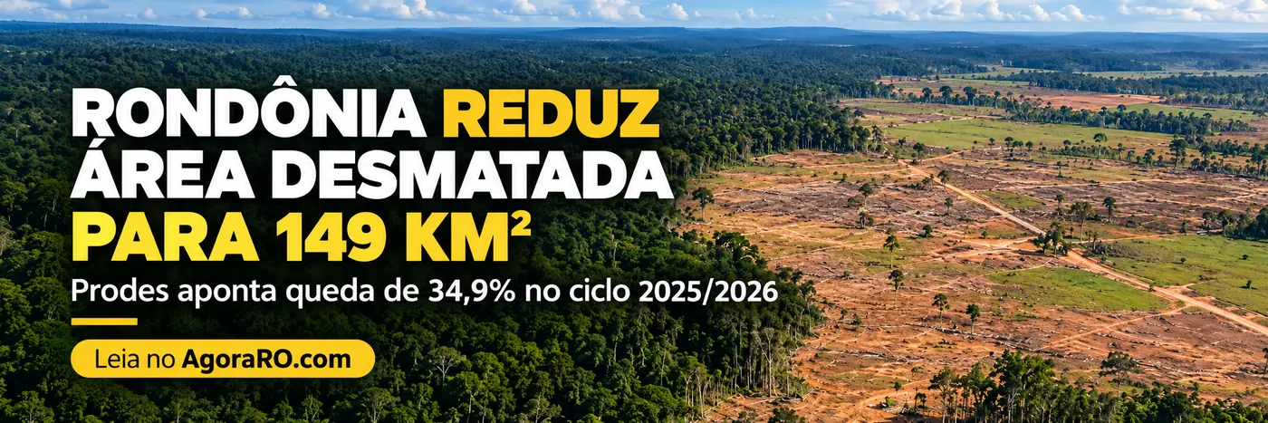 Faixa do AgoraRO destaca 149 km² de área desmatada em Rondônia no ciclo 2025/2026